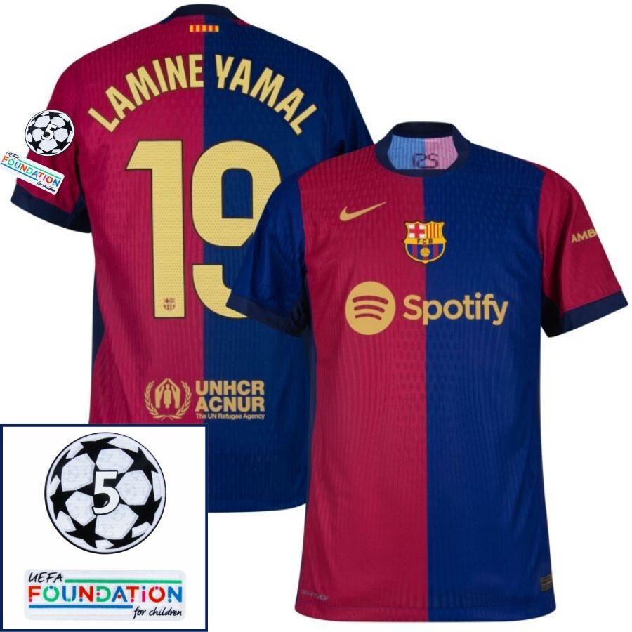 Barcelona Lamine Yamal 19 Home 2024/25 Patches UCL UEFA Foundation (Official Printing)