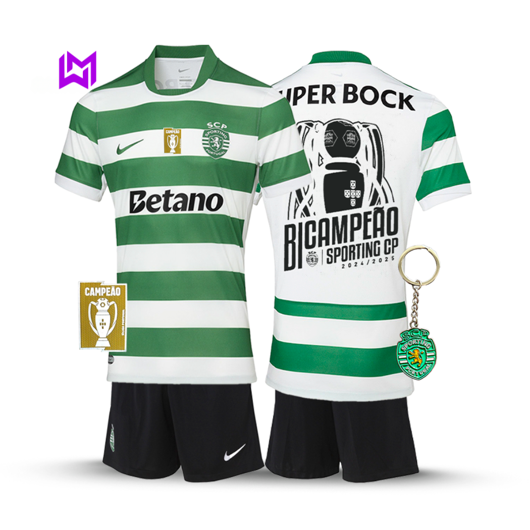 Conjunto Infantil Sporting Principal BICAMPEÃO 2025/26 - LANÇAMENTO! 🦁🏆
