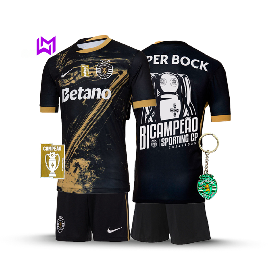 Conjunto Infantil Sporting Terceiro “7” Ronaldo BICAMPEÃO 2024/25 - MODELO EXCLUSIVO! 🦁🏆