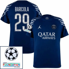 Paris Saint-Germain Barcola 29 Fan Jersey Fourth Jordan 2024/25 Patches UCL UEFA Foundation (Official Printing)