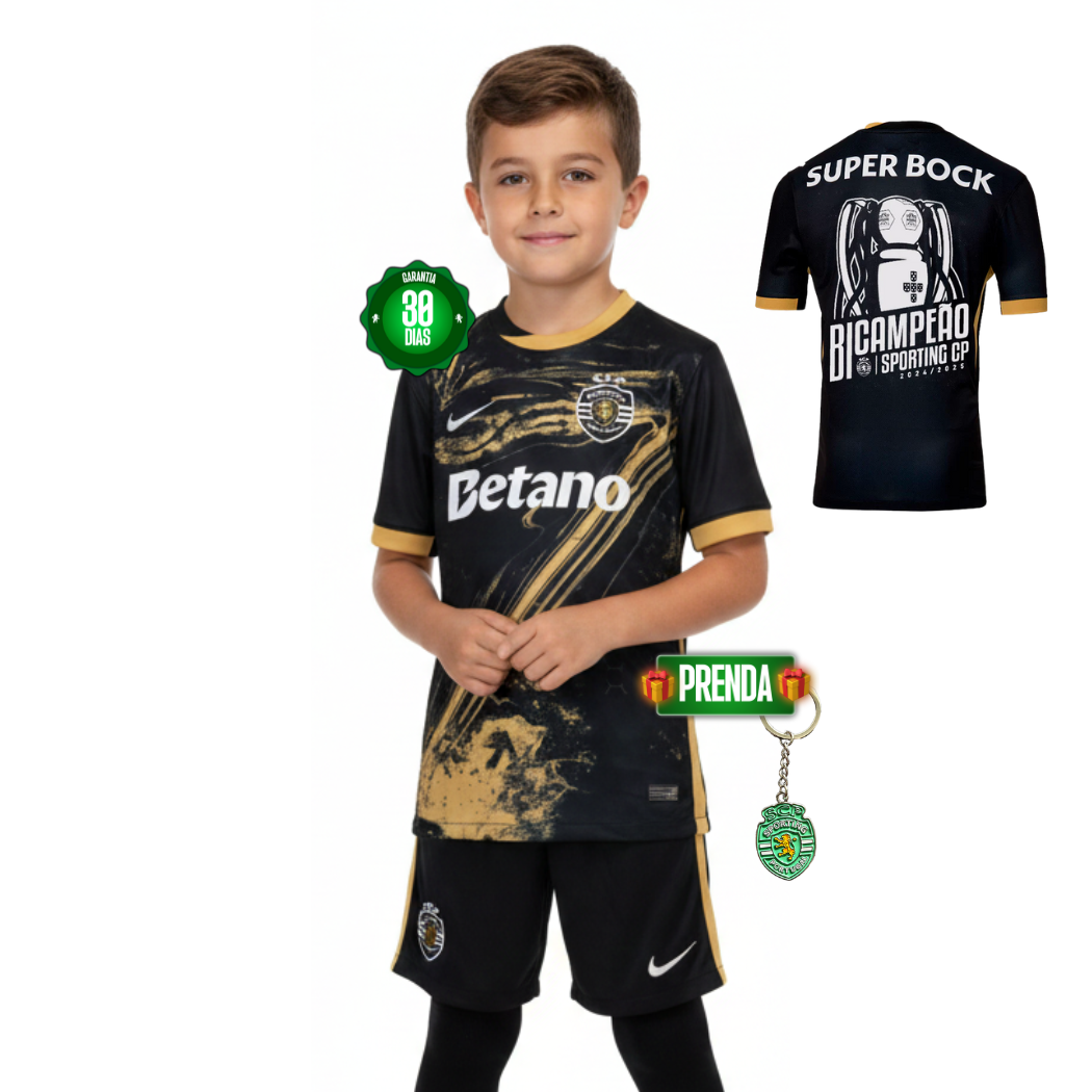 Conjunto Infantil Sporting Terceiro “7” Ronaldo BICAMPEÃO 2024/25 - MODELO EXCLUSIVO! 🦁🏆