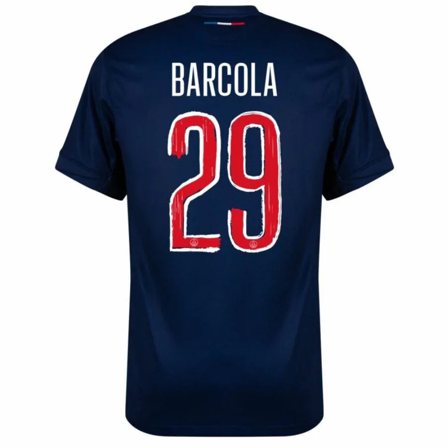 Paris Saint-Germain Barcola 29 Fan Jersey Home 2024/25 Patches UCL UEFA Foundation (Official Printing)